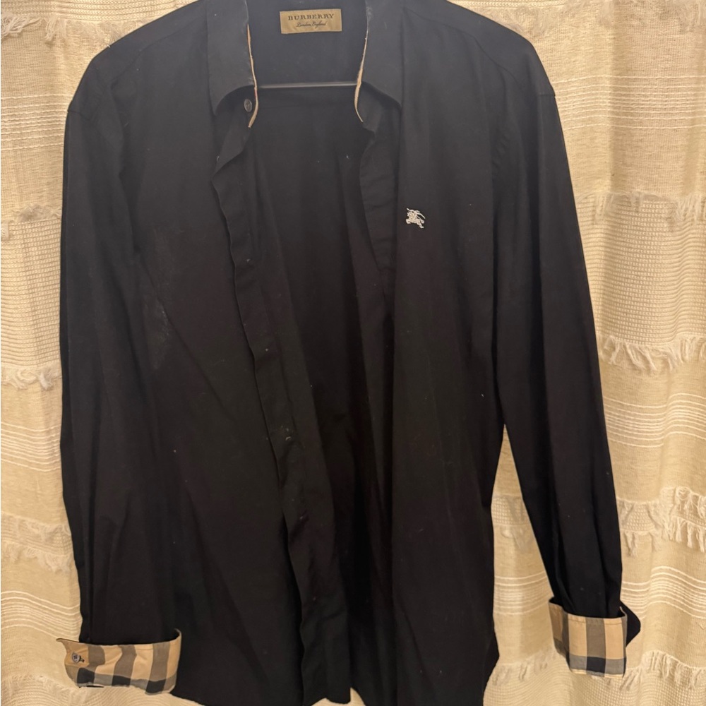 Burberry Black Shirt with Check Cuffs